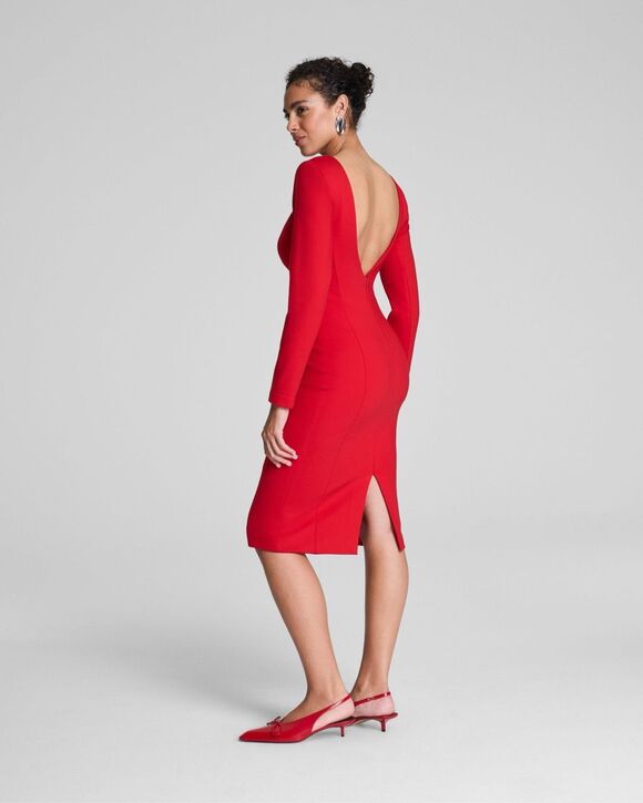 SPANX Dresses & Skirts - Spanx Women’s Ponte Knit Red Long Sleeve Low Back Midi Dress